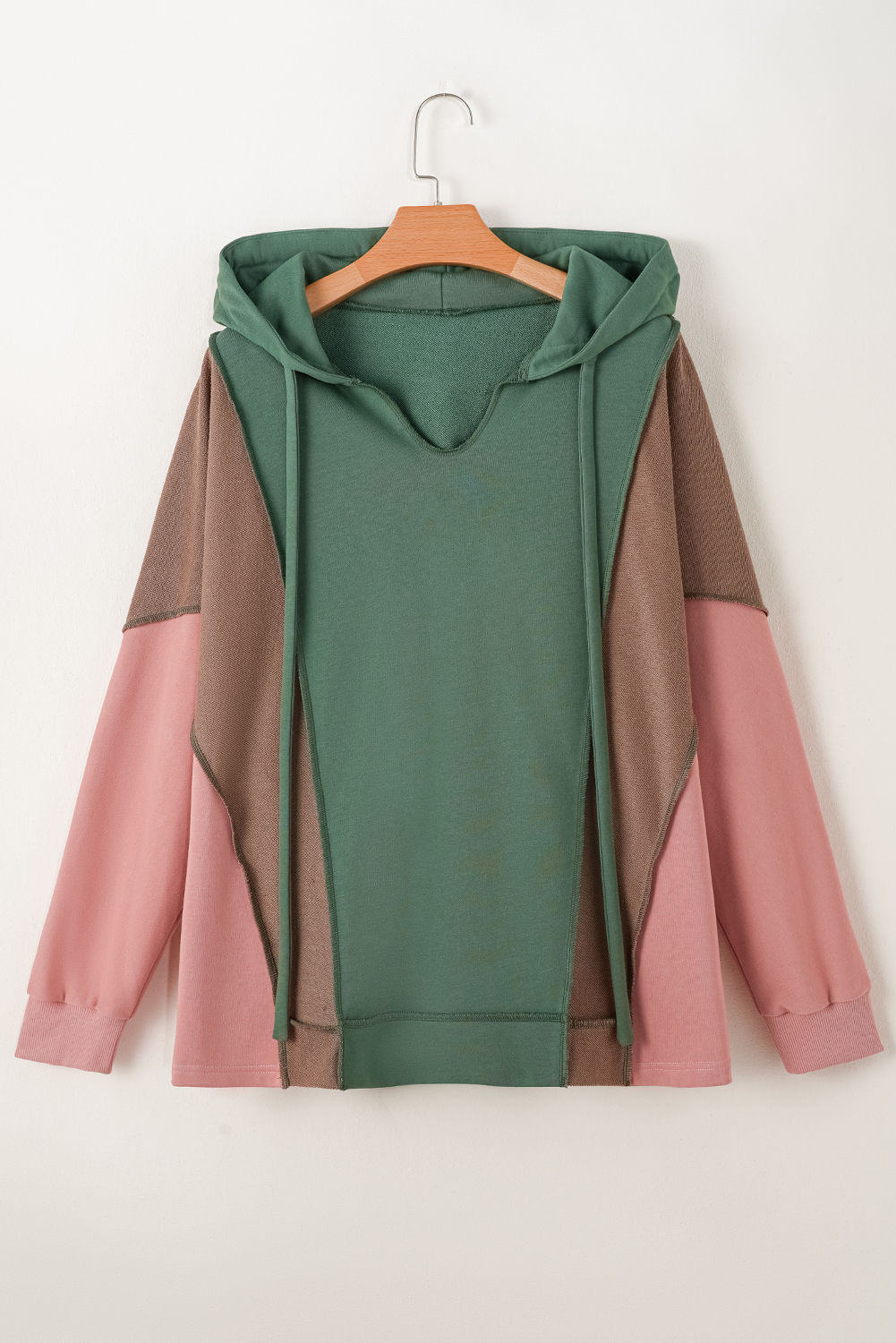 Plus Size Breen  Colorblock Patchwork V Neck Hoodie