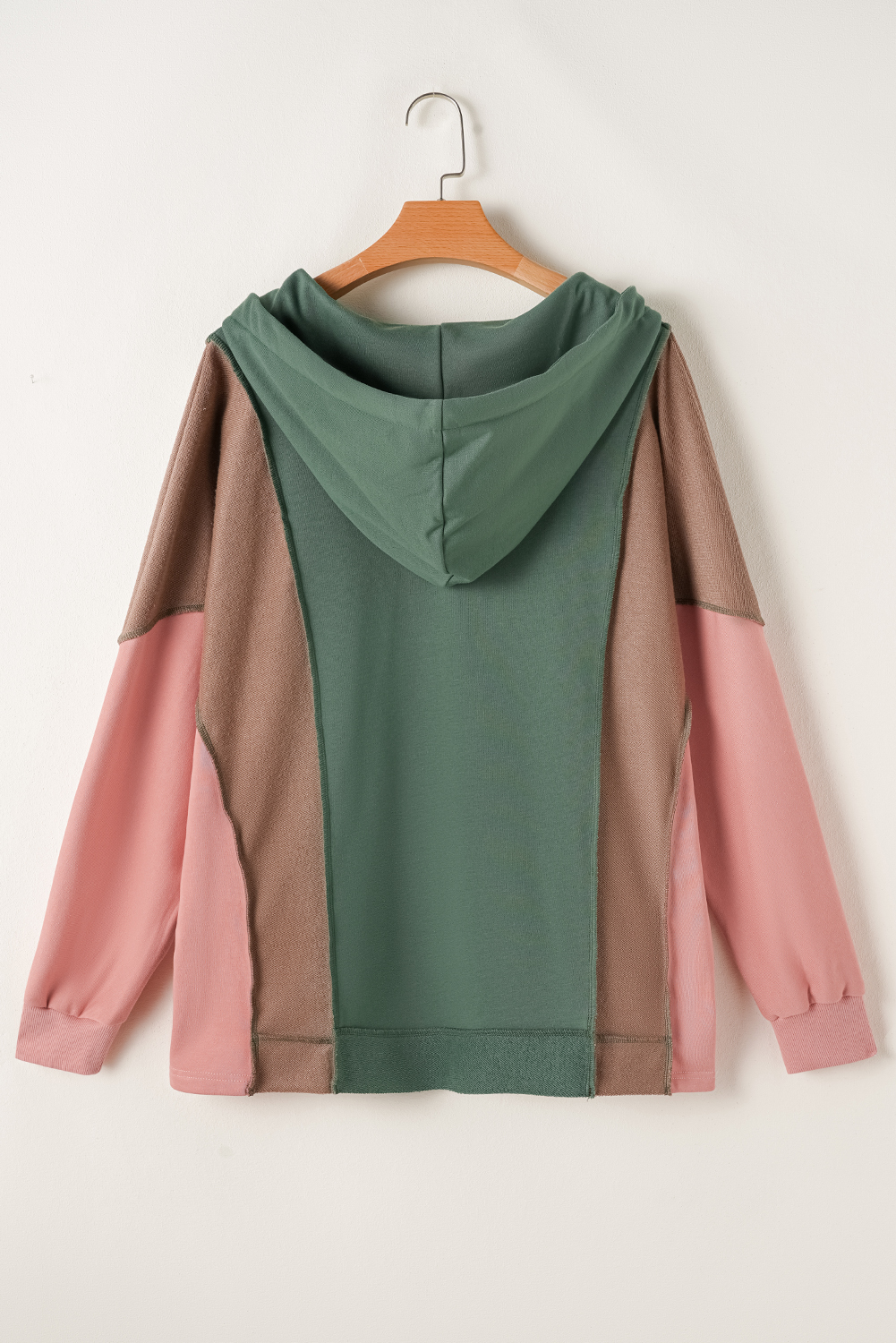 Plus Size Breen  Colorblock Patchwork V Neck Hoodie