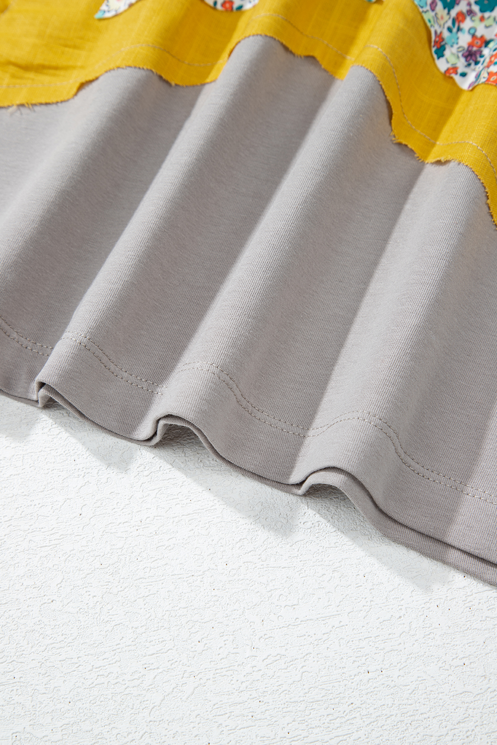 Plus Size Medium Grey Floral Star Patched Pattern 3/4 Sleeve  Top