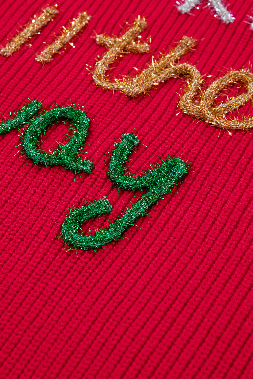 Plus Size Racing Red Sparkle All The Way Tinsel Crew Neck  Sweater