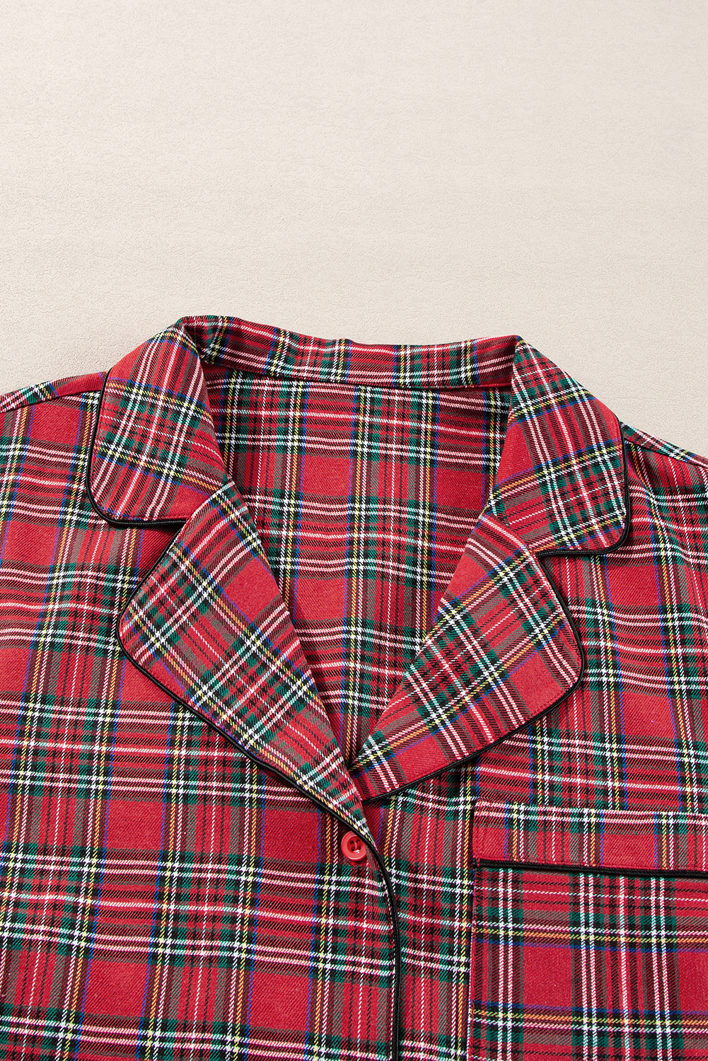 Plus Size Red Plaid Printed Shirt and Pants  Lounge Set