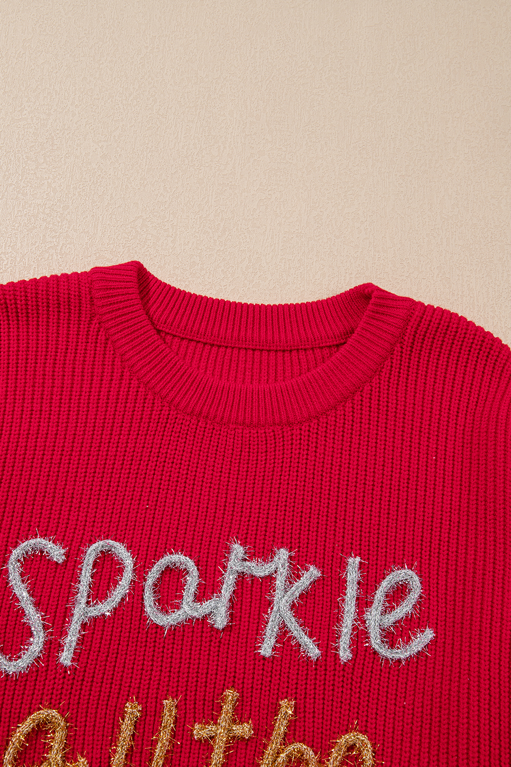 Plus Size Racing Red Sparkle All The Way Tinsel Crew Neck  Sweater