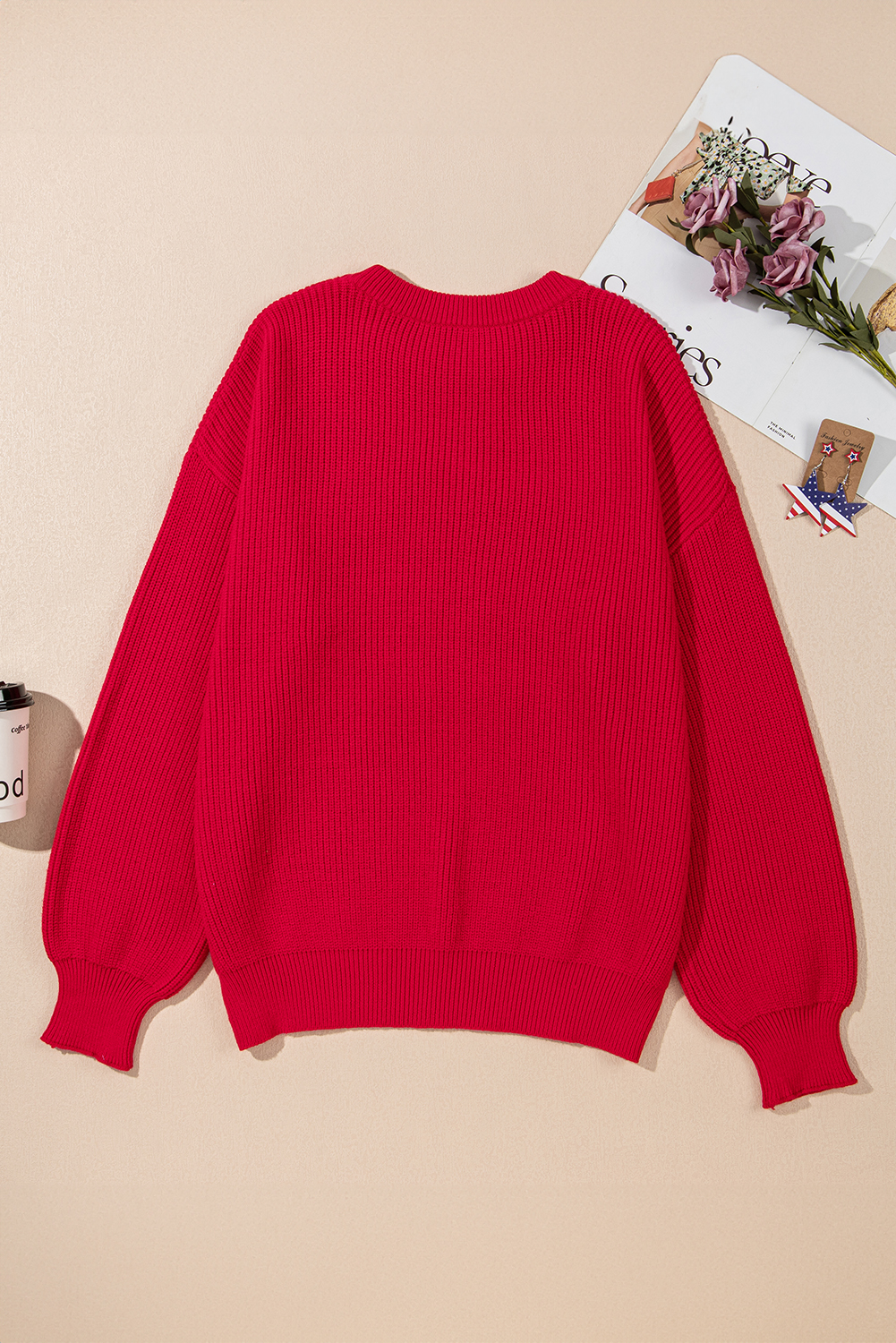 Plus Size Racing Red Sparkle All The Way Tinsel Crew Neck  Sweater