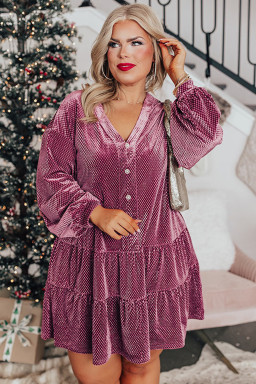 Plus Size Meadow Mauve  Textured Velvet Tiered Buttons Tiered Dress