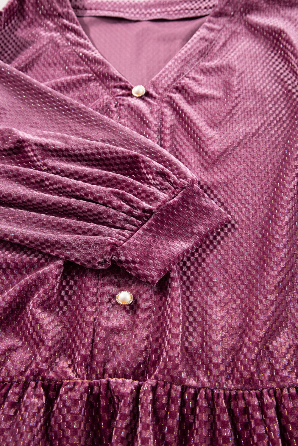 Plus Size Meadow Mauve  Textured Velvet Tiered Buttons Tiered Dress