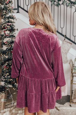 Plus Size Meadow Mauve  Textured Velvet Tiered Buttons Tiered Dress
