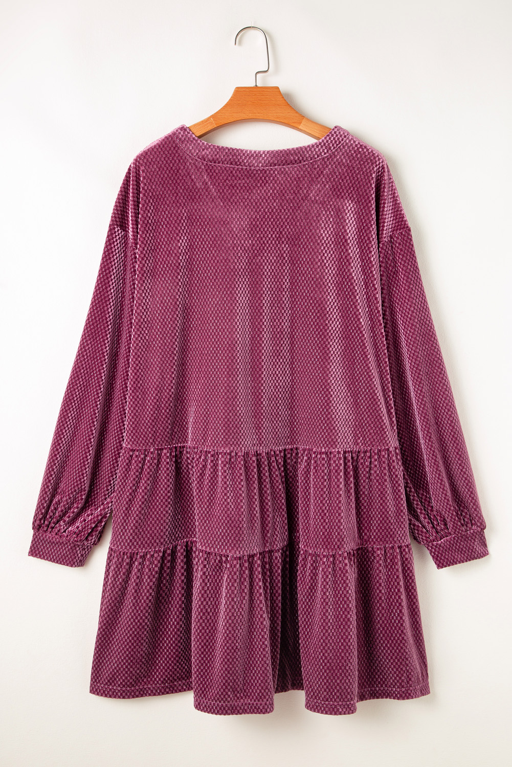 Plus Size Meadow Mauve  Textured Velvet Tiered Buttons Tiered Dress