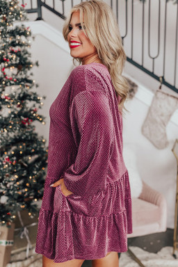 Plus Size Meadow Mauve  Textured Velvet Tiered Buttons Tiered Dress