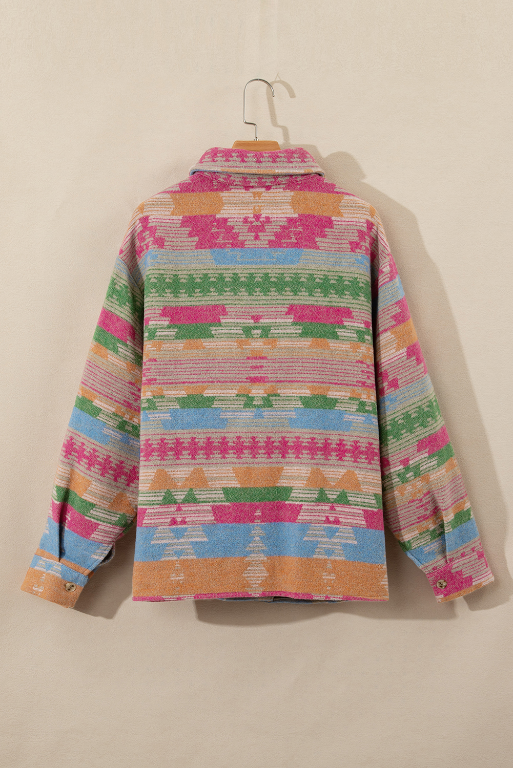 Plus Size Pink  Aztec Printed Flap Pocket Shacket