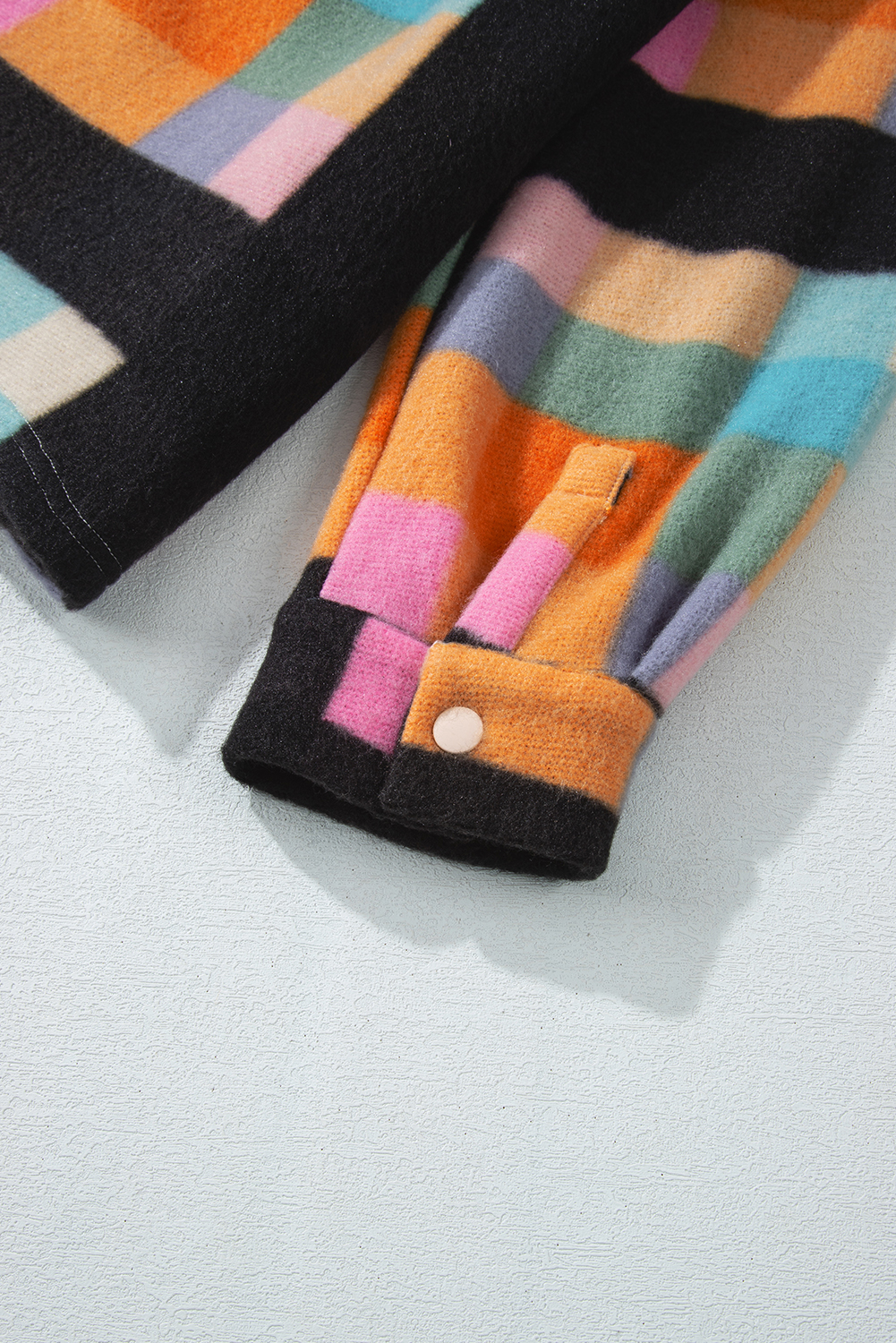 Plus Size Black  Checkered Print Sherpa Henley Sweatshirt