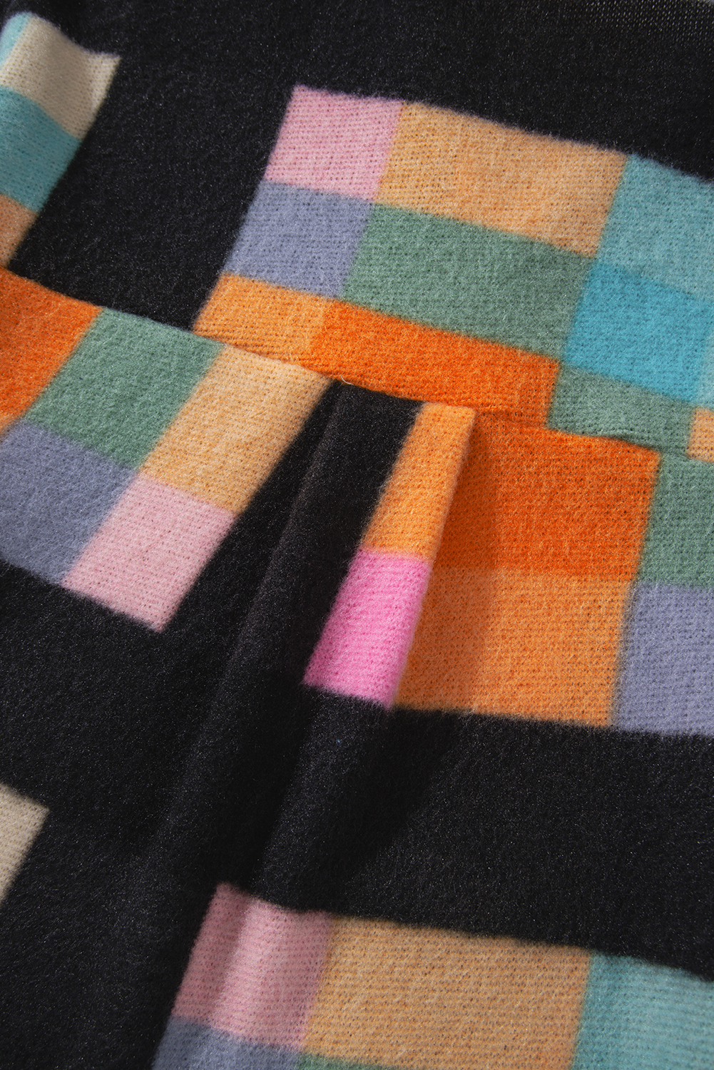 Plus Size Black  Checkered Print Sherpa Henley Sweatshirt