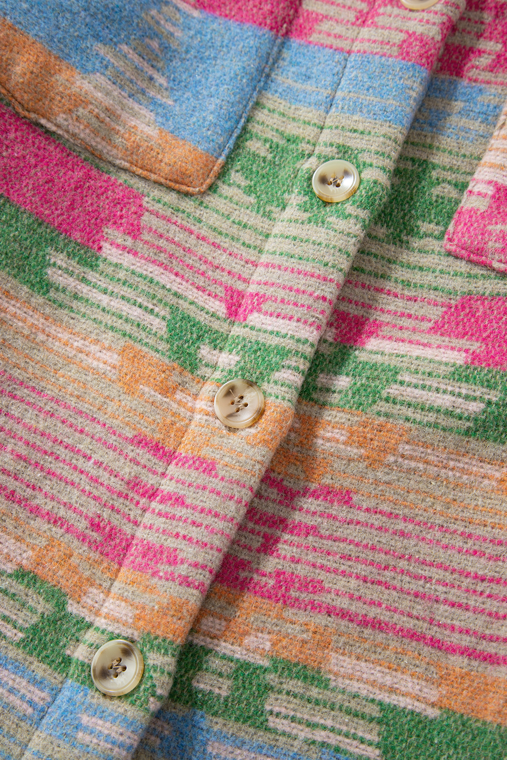 Plus Size Pink  Aztec Printed Flap Pocket Shacket