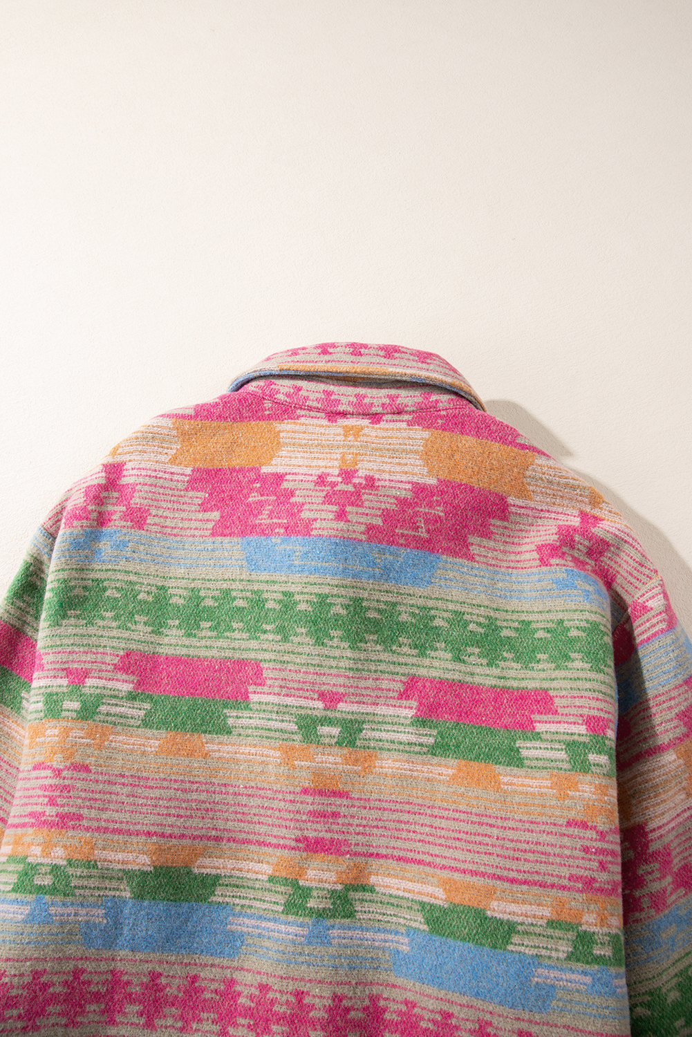 Plus Size Pink  Aztec Printed Flap Pocket Shacket
