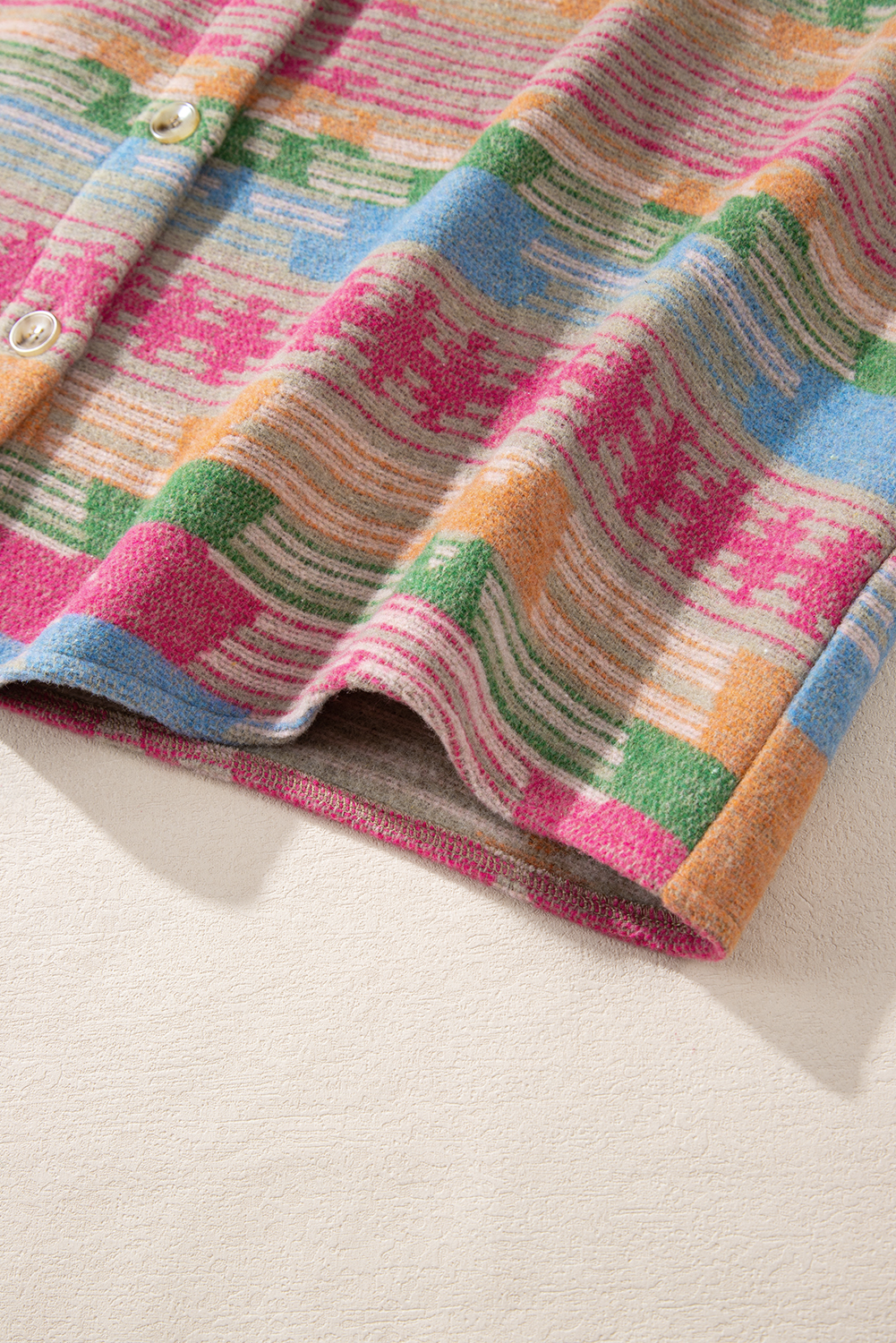 Plus Size Pink  Aztec Printed Flap Pocket Shacket