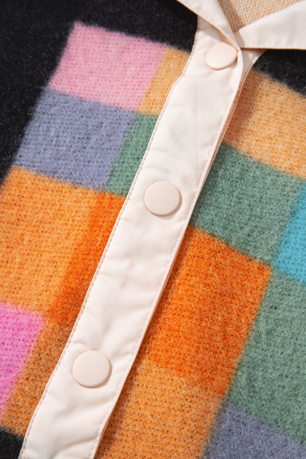 Plus Size Black  Checkered Print Sherpa Henley Sweatshirt