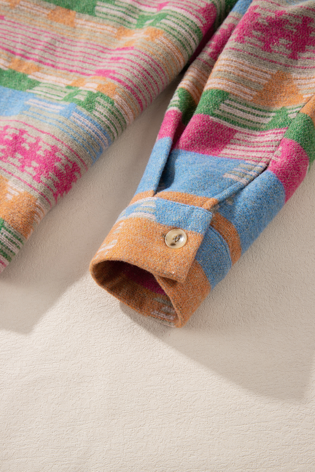 Plus Size Pink  Aztec Printed Flap Pocket Shacket