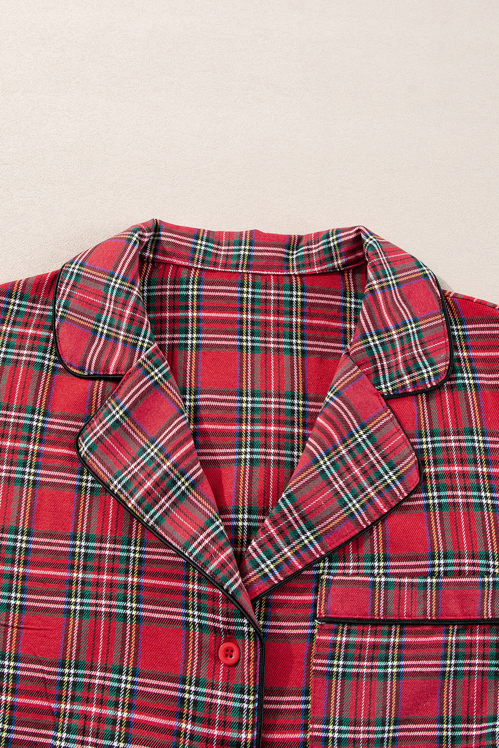 Plus Size Red Plaid Printed Shirt and Pants  Lounge Set