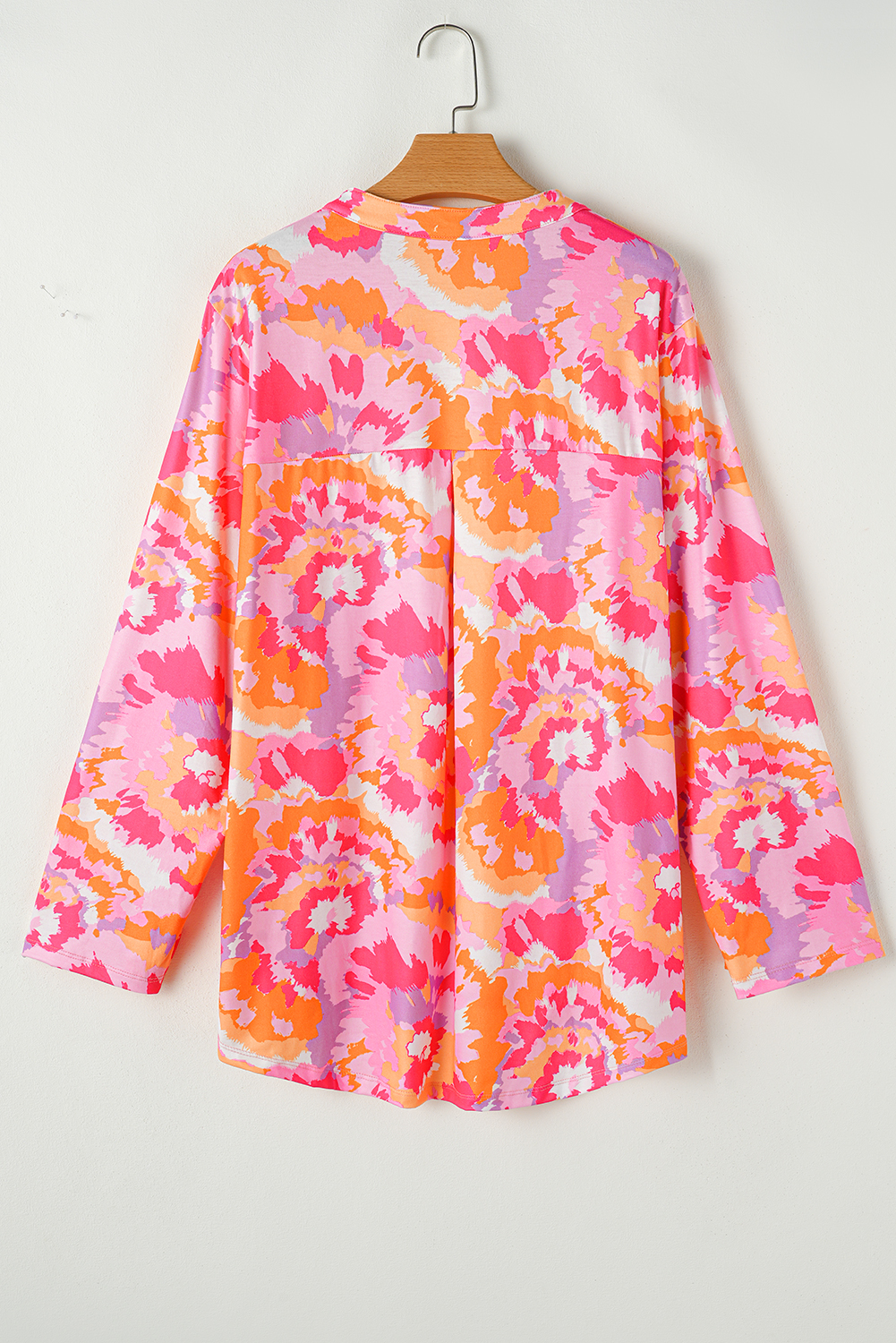 Plus Size Pink  Abstract Floral Print V Neck Blouse