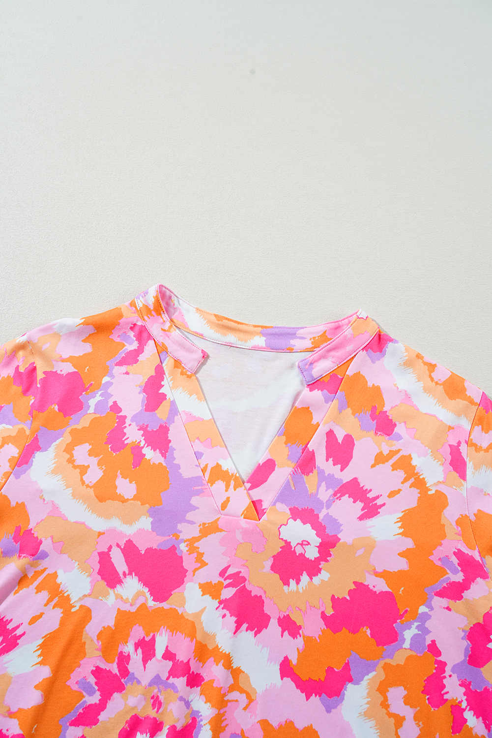 Plus Size Pink  Abstract Floral Print V Neck Blouse
