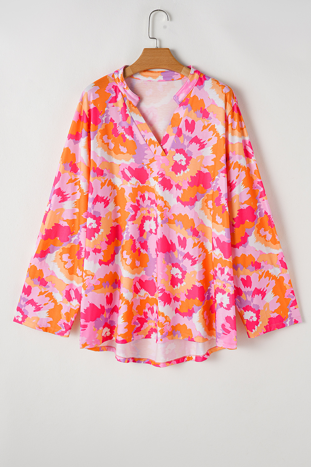 Plus Size Pink  Abstract Floral Print V Neck Blouse