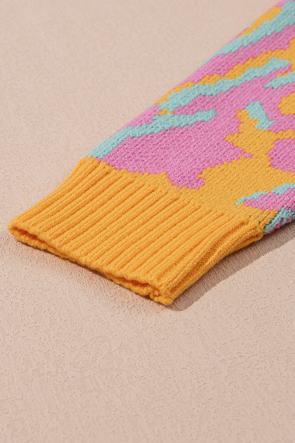 Plus Size Bright Pink  Leopard Ribbed Trim Sweater