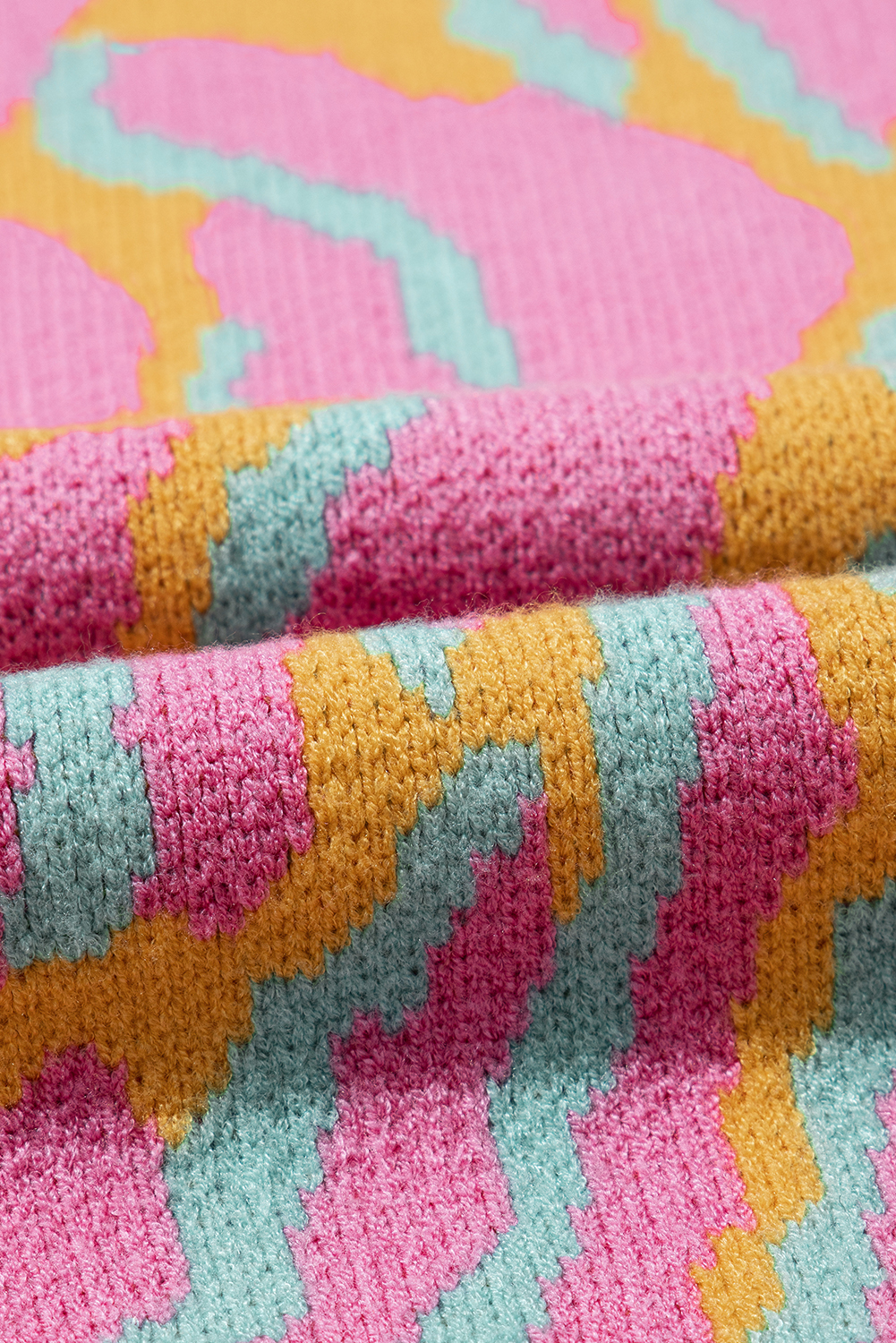 Plus Size Bright Pink  Leopard Ribbed Trim Sweater