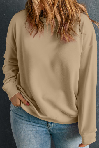 Plus Size Apricot Solid Crew Neck Drop Shoulder  Sweatshirt