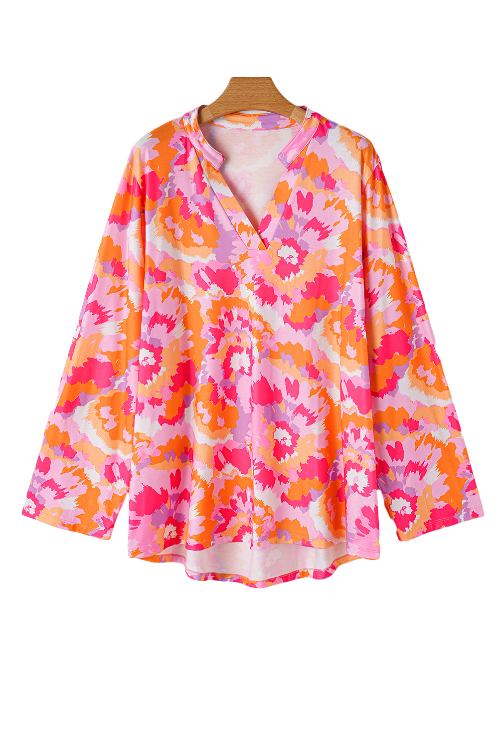 Plus Size Pink  Abstract Floral Print V Neck Blouse