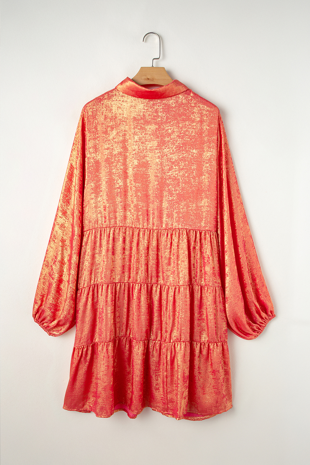 Plus Size Peach Blossom Metallic Balloon Sleeve Shirt  Mini Dress