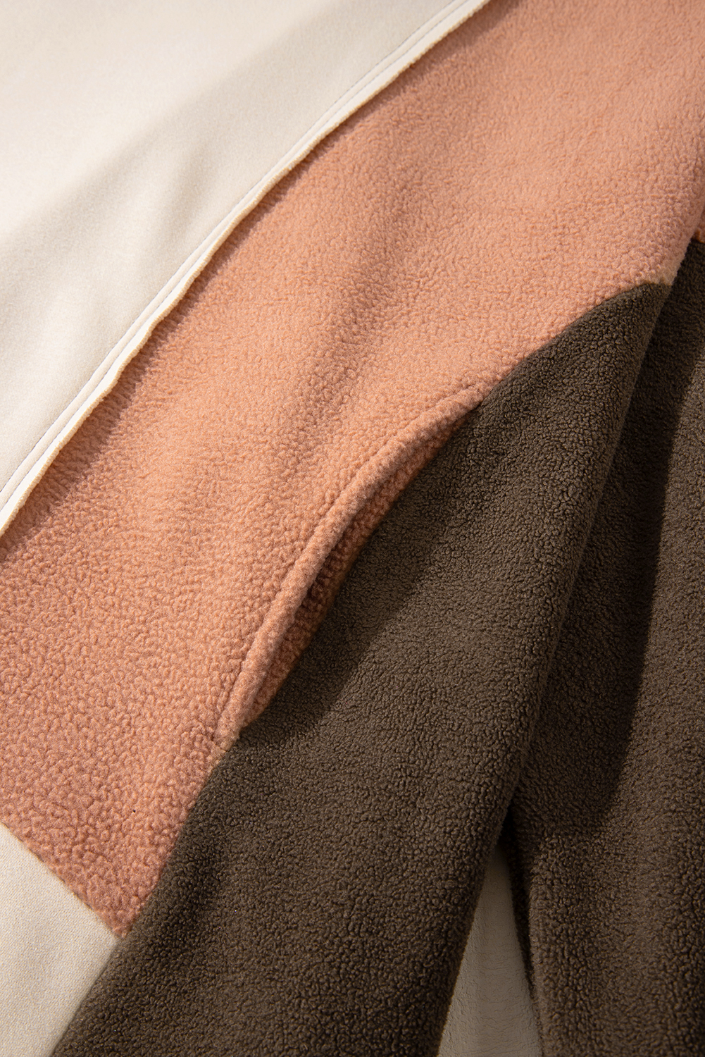 Plus Size Brown Exposed Seam Colorblock  Hoodie