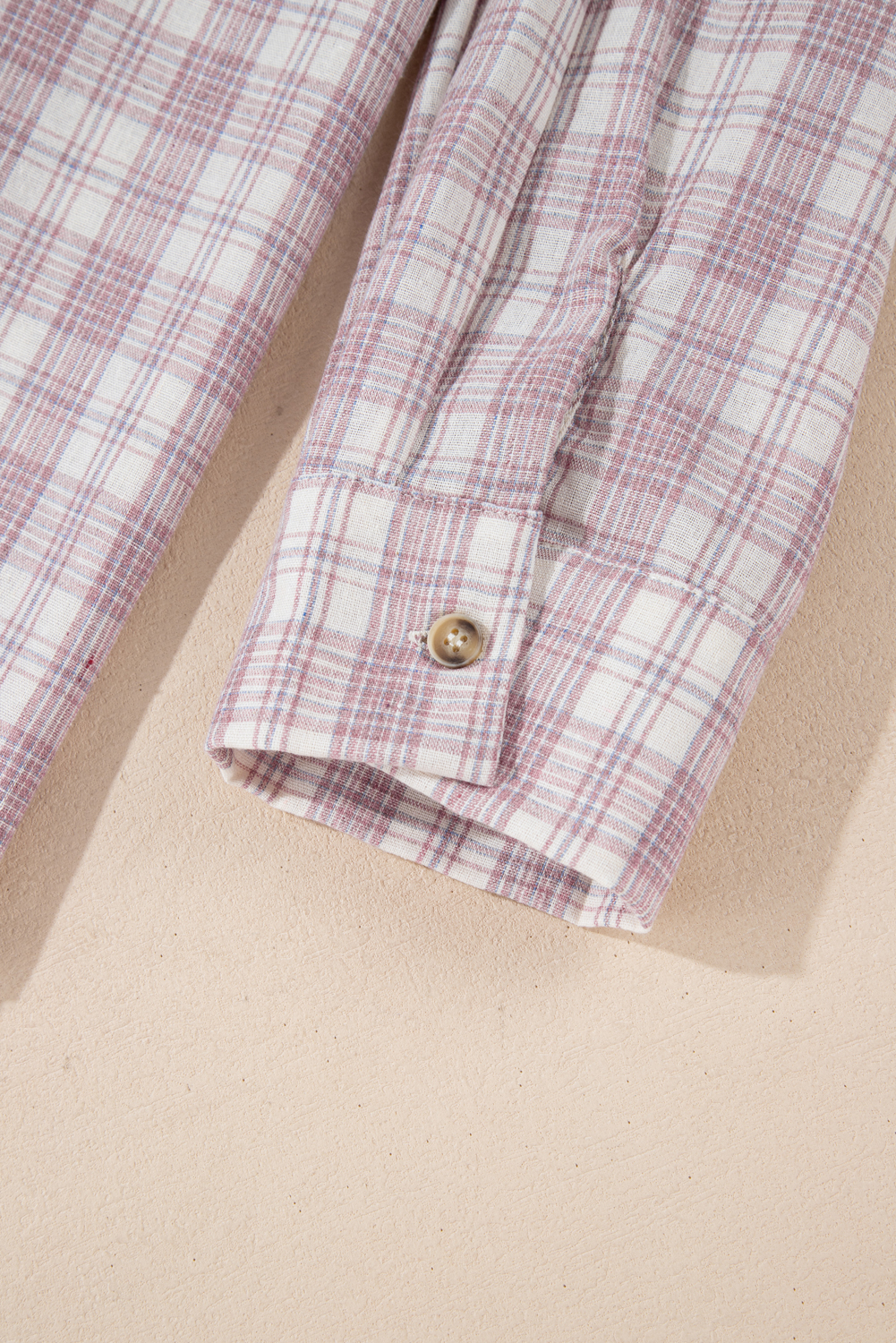 Plus Size Bonbon Plaid Print Drawstring Hooded Button-up  Shirt