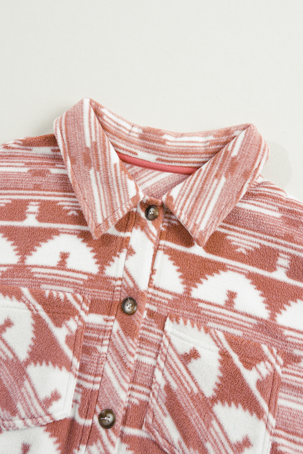 Plus Size Pink  Aztec Print Chest Pocket Shacket