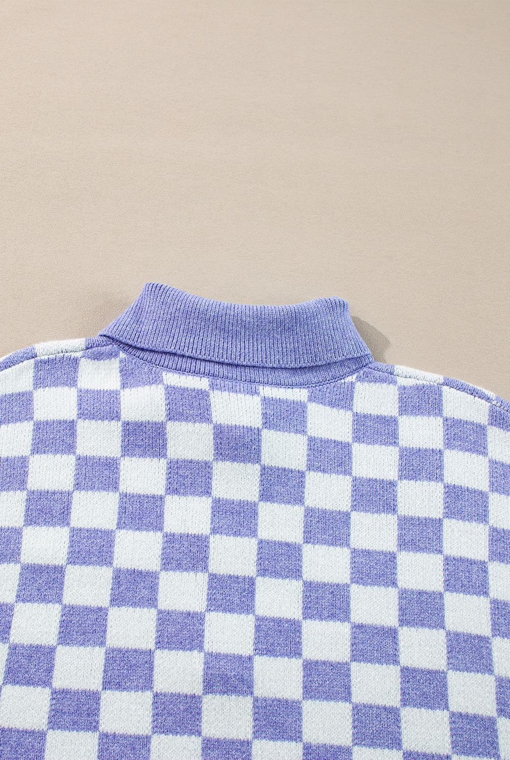 Plus Size Purple Checkered Collared Buttons  Sweater