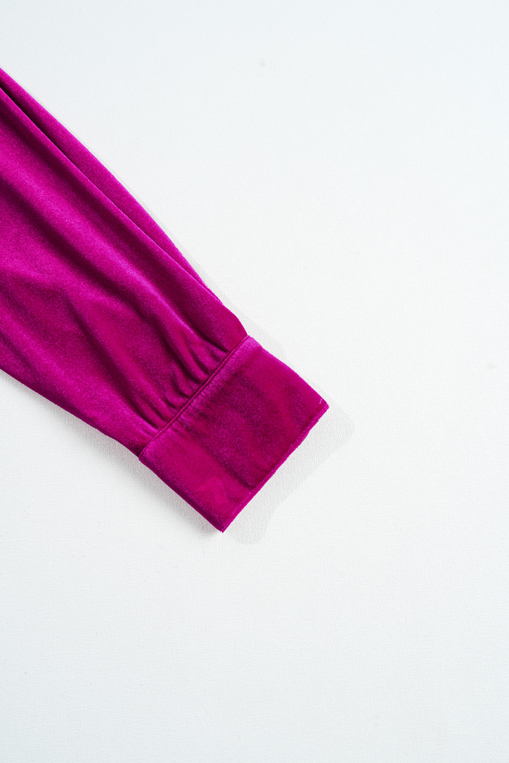 Plus Size Bright Pink  Velvet Chest Pocket Drop Shoulder Shirt