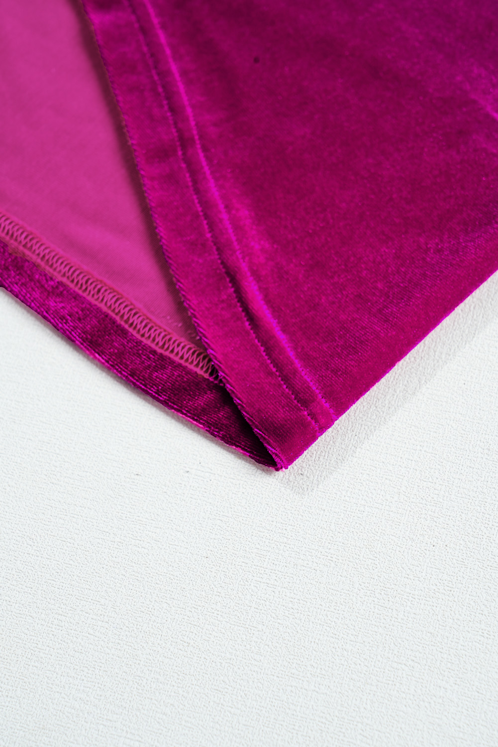 Plus Size Bright Pink  Velvet Chest Pocket Drop Shoulder Shirt