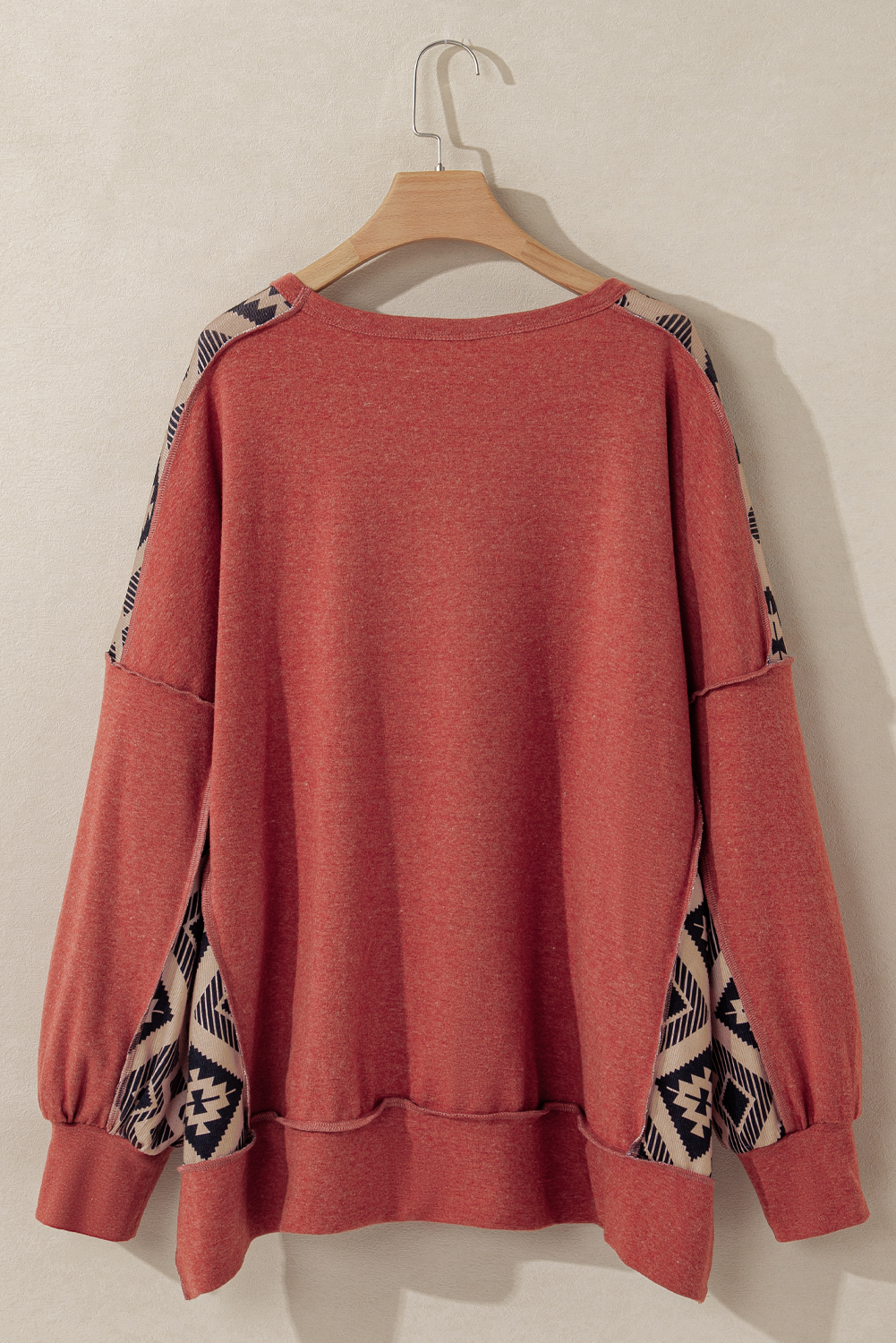 Plus Size Redwood Burl Aztec Patchwork Drop Shoulder  High Low Sweatshirt