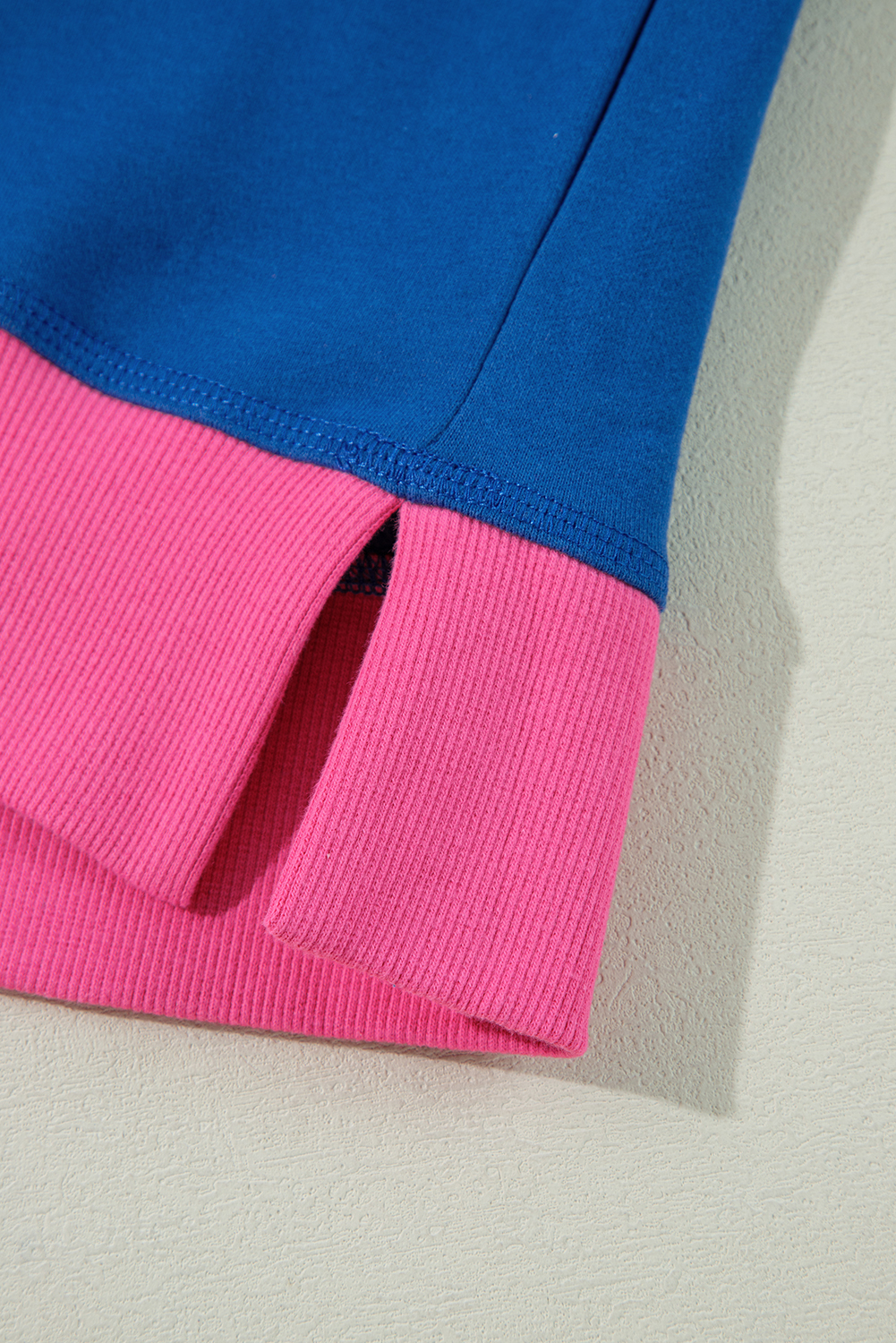 Plus Size Sky Blue Color Block Edge Balloon Sleeve  Sweatshirt