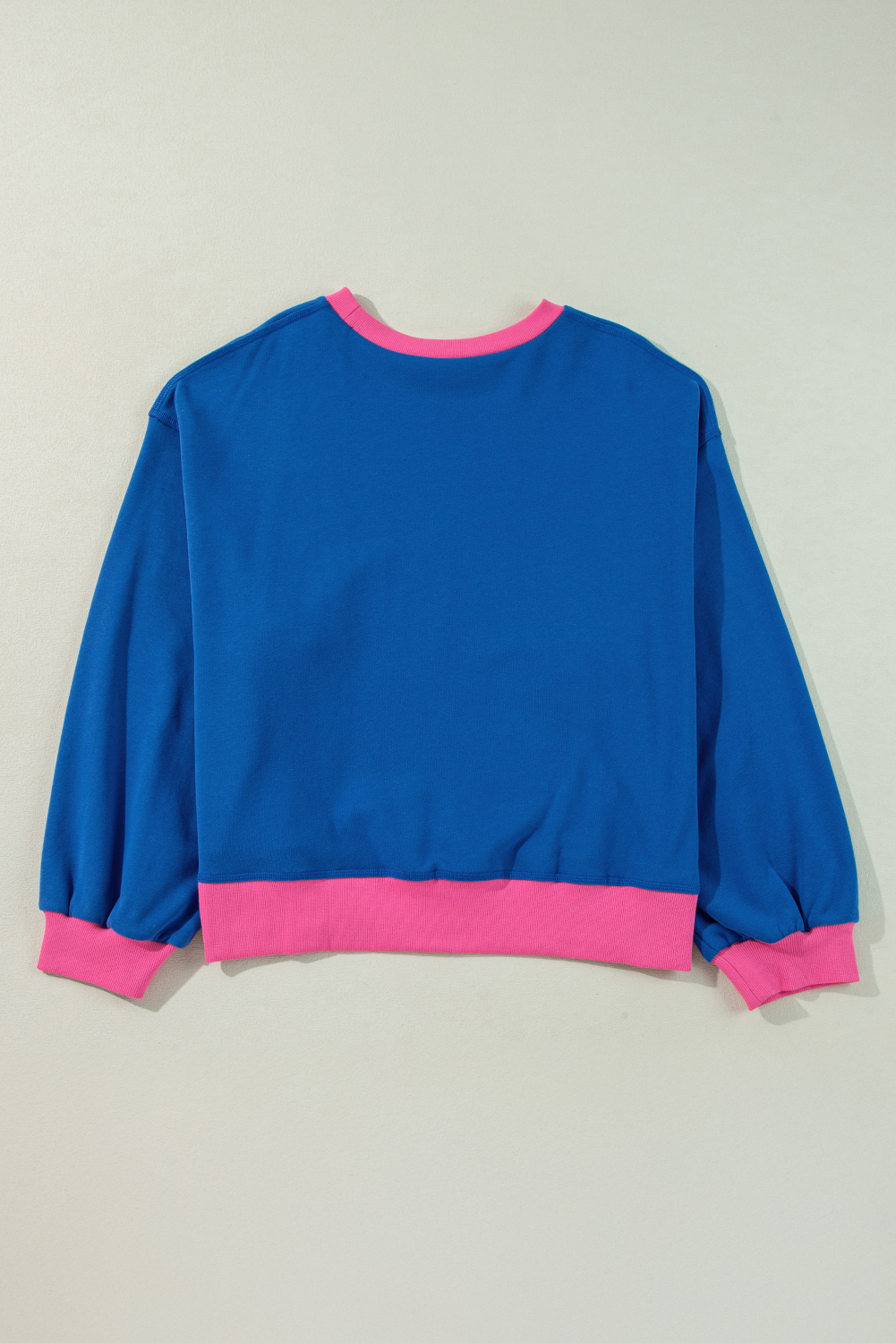Plus Size Sky Blue Color Block Edge Balloon Sleeve  Sweatshirt