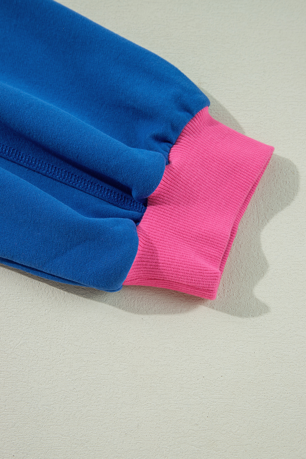 Plus Size Sky Blue Color Block Edge Balloon Sleeve  Sweatshirt