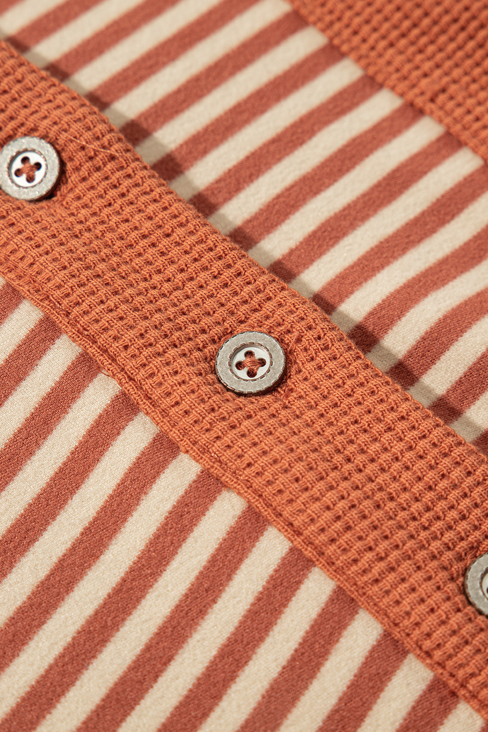 Plus Size Red Stripe Textured Patched Drop Shoulder Buttoned  Sweatshirt