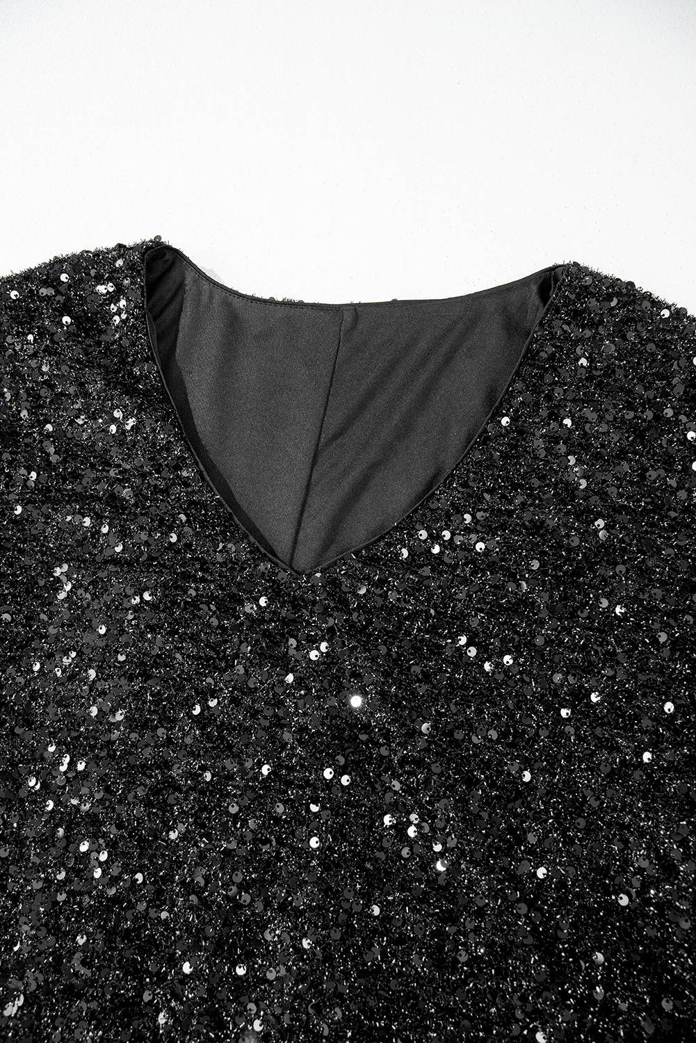 Plus Size Color black  Bubble Sleeve V Neck Sequin Dress