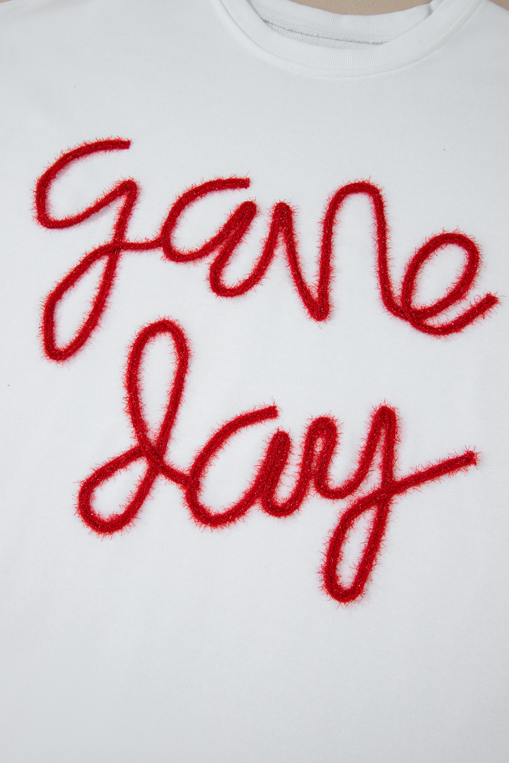 Plus Size White  Game Day Tinsel Rugby Football Season Sweatshirt