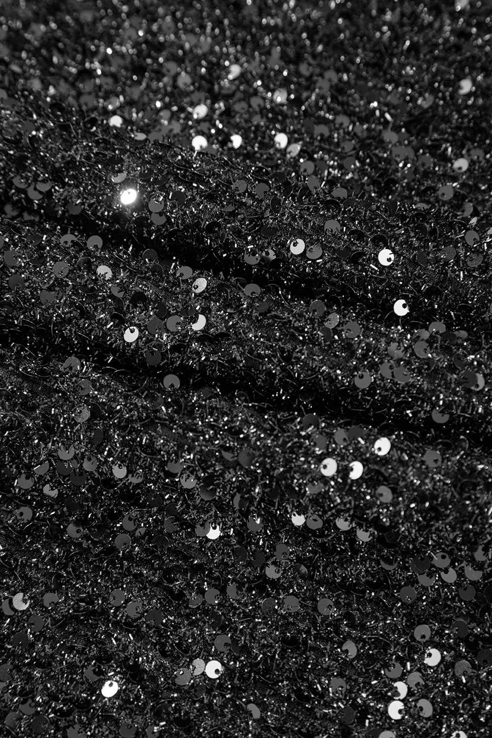 Plus Size Color black  Bubble Sleeve V Neck Sequin Dress