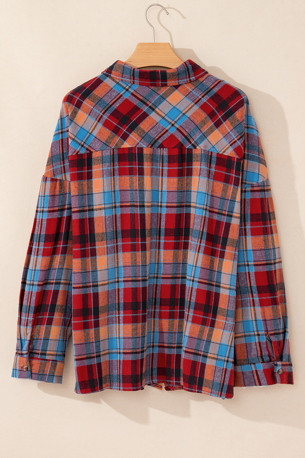 Plus Size Red  Plaid Print Buttoned Shirt