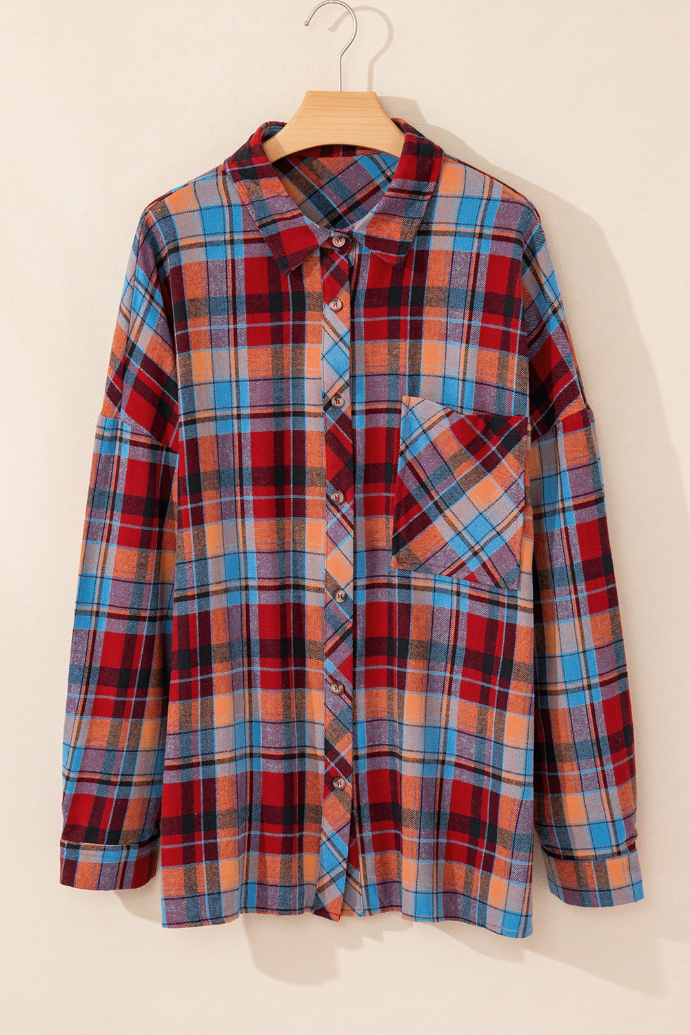 Plus Size Red  Plaid Print Buttoned Shirt