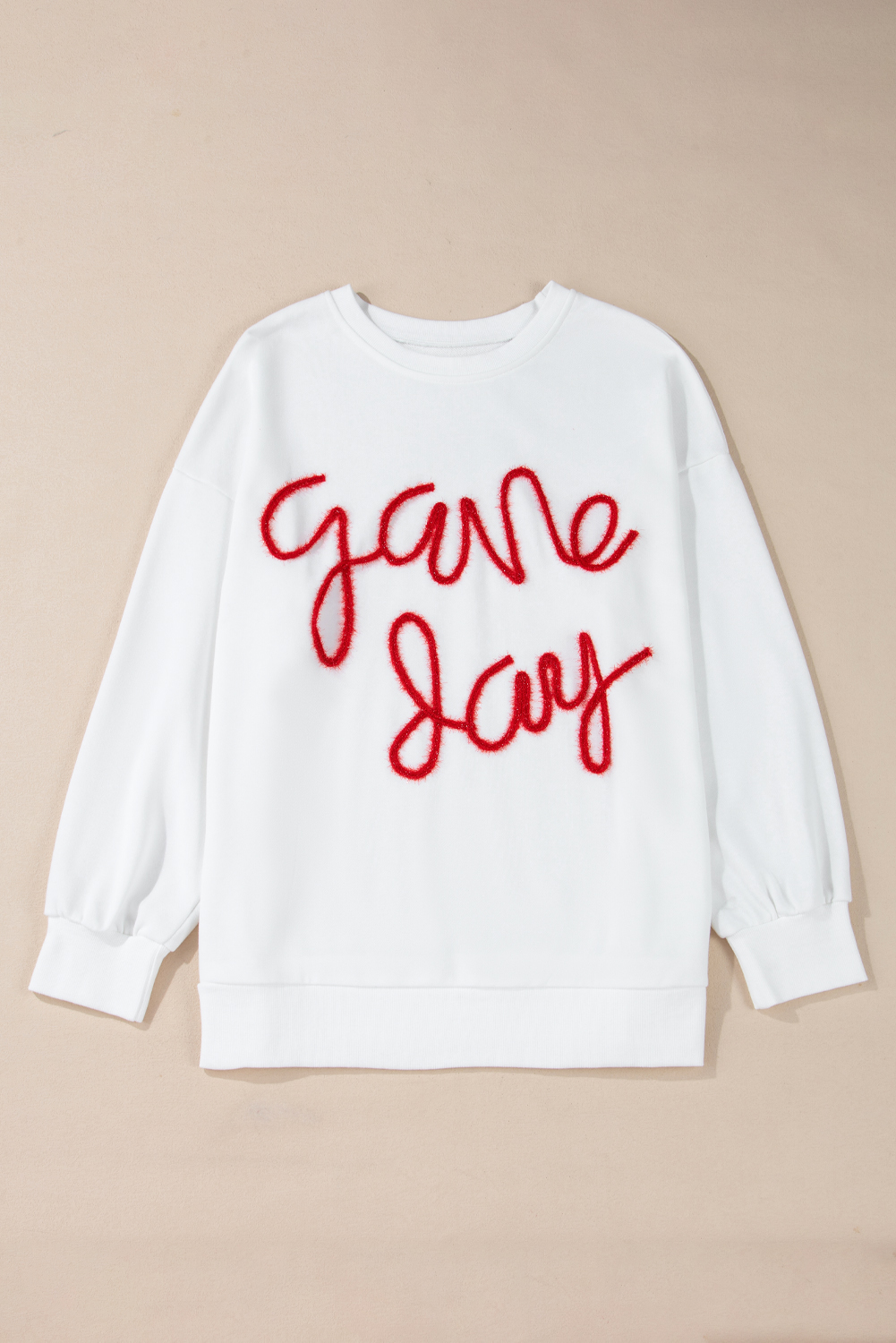 Plus Size White  Game Day Tinsel Rugby Football Season Sweatshirt