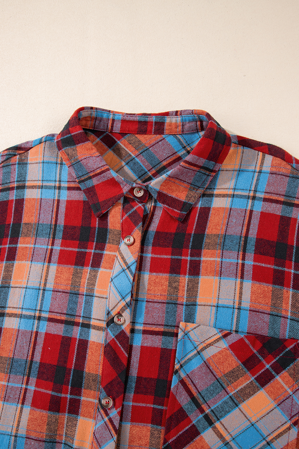 Plus Size Red  Plaid Print Buttoned Shirt