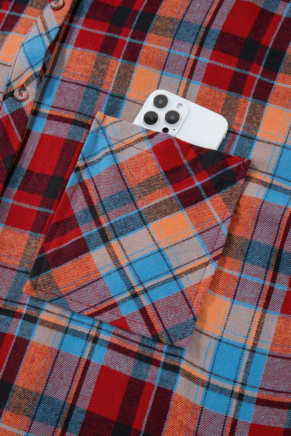 Plus Size Red  Plaid Print Buttoned Shirt