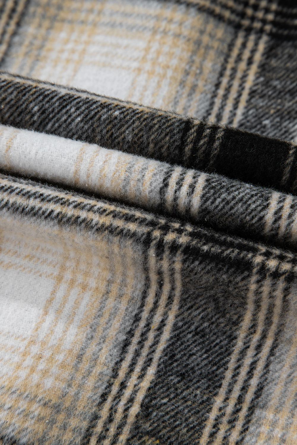 Plus Size Black  Plaid Leopard Printed Patchwork Button Up Shacket