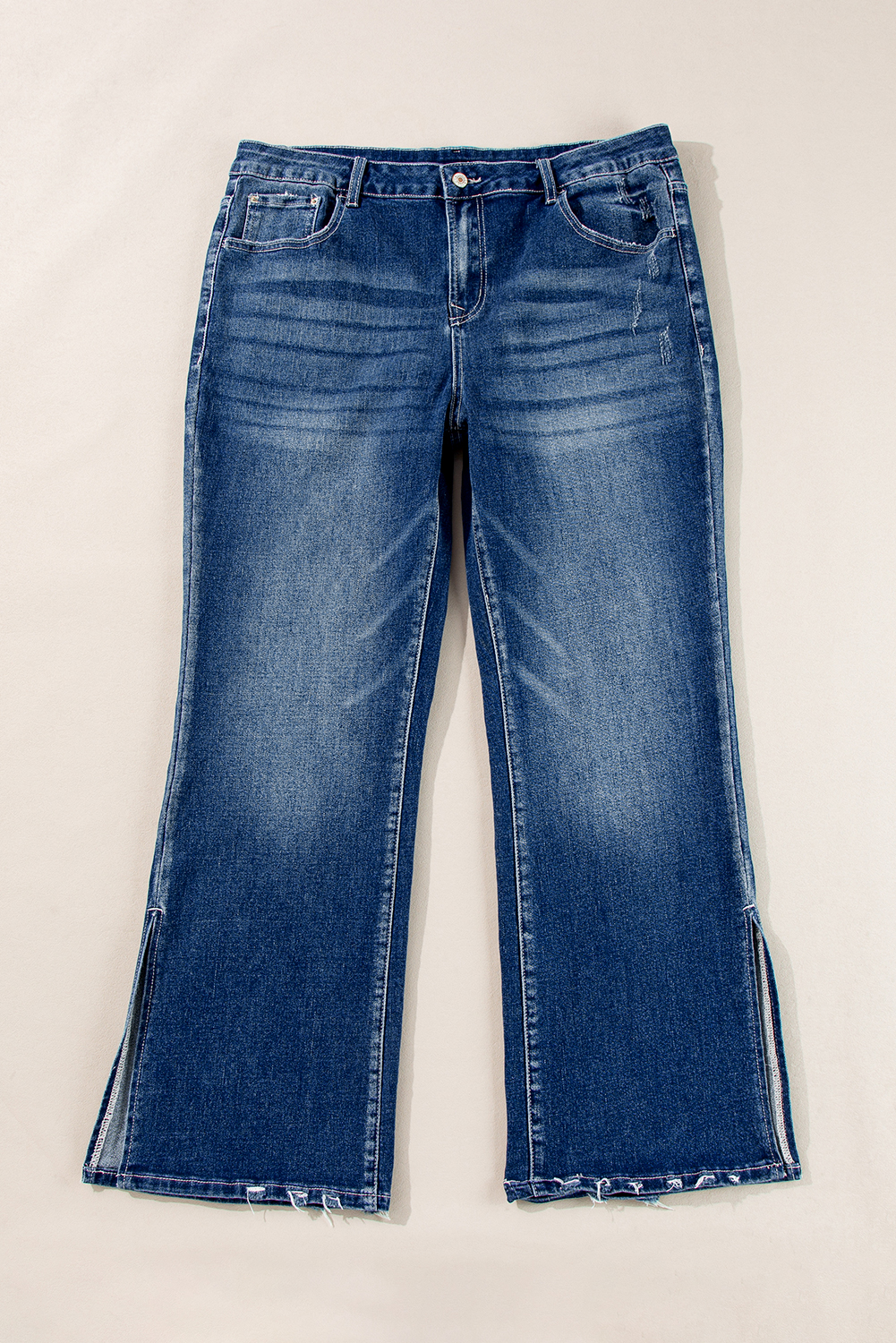 Plus Size Dirty blue  High Waist Side Slits Flare Jeans